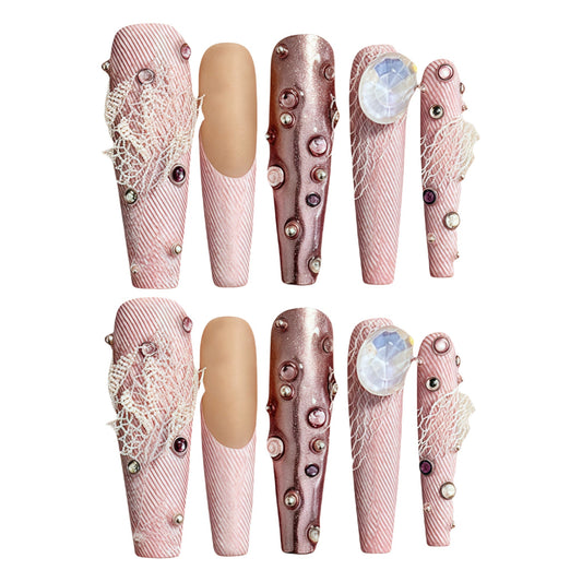 ETERNITY'C Handmade Custom Cowboy Sweetheart Pressed On Wearable Nails T5009