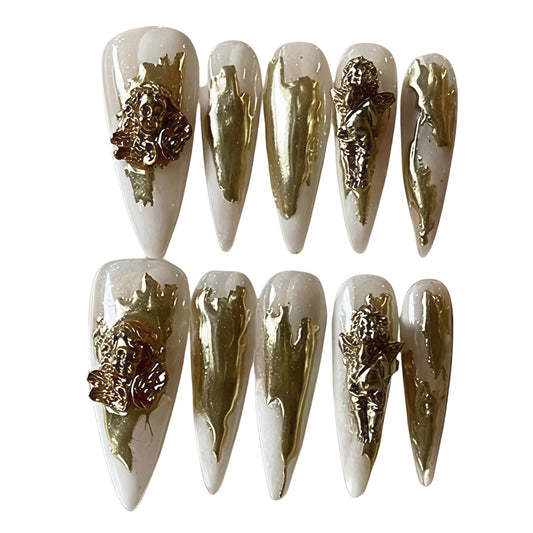 ETERNITY'C Handmade Custom Golden Rococo Pressed On Wearable Nails T5025