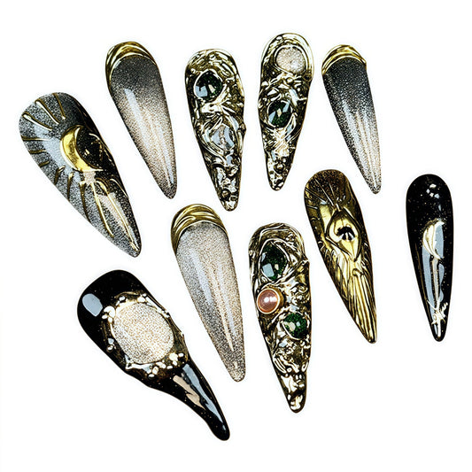 ETERNITY'C Handmade Custom Gem Moon Pressed On Wearable Nails T5036