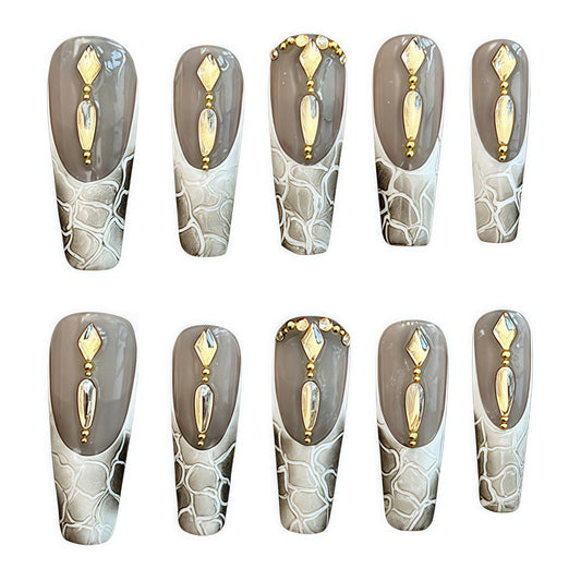 ETERNITY'C Handmade Custom Crocodile Pattern Pressed On Wearable Nails T5037