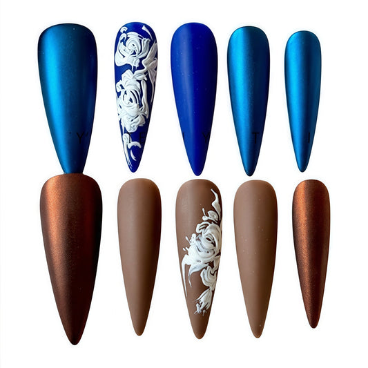 ETERNITY'C Handmade Custom Rococo 3D Flowers Pressed On Wearable Nails T5039