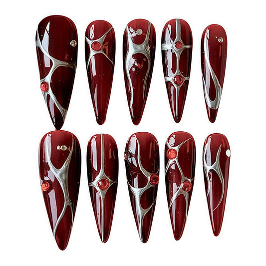 ETERNITY'C Handmade Custom Red Flame Pressed On Wearable Nails T5040