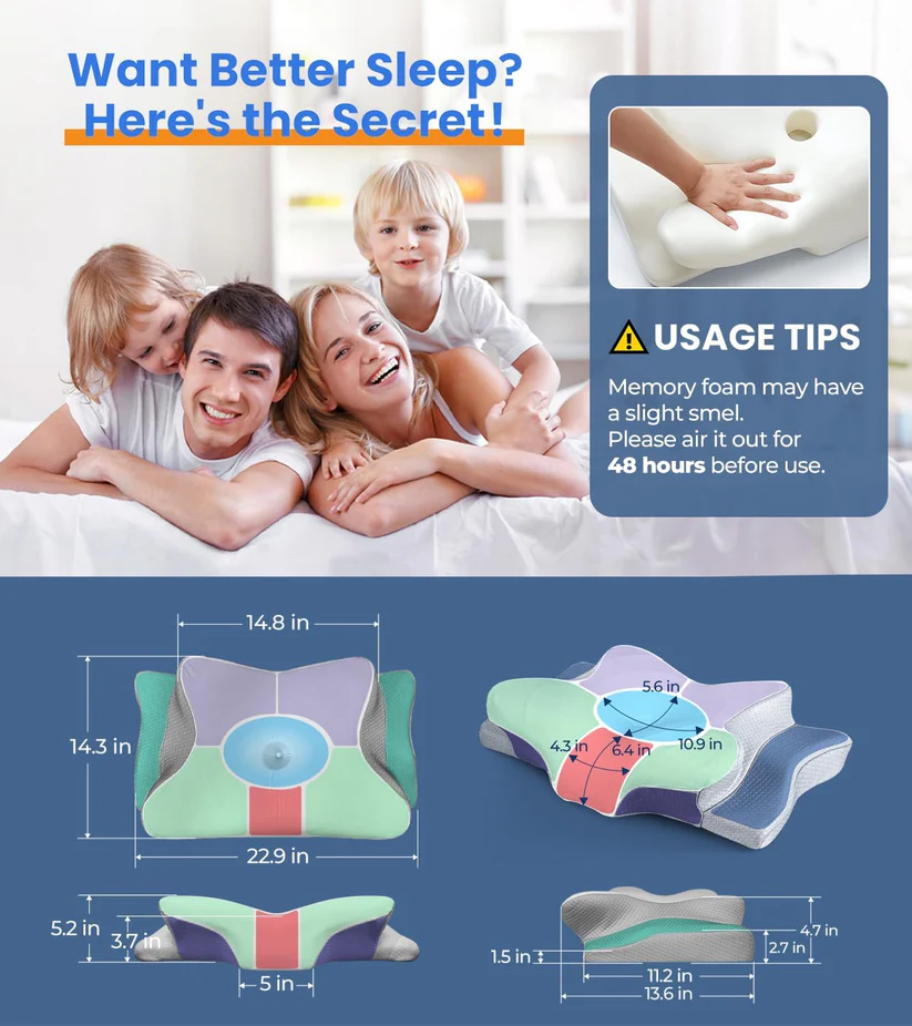Adjustable Cooling Neck Pillow – Ergonomic Memory Foam for Pain-Free Sleep