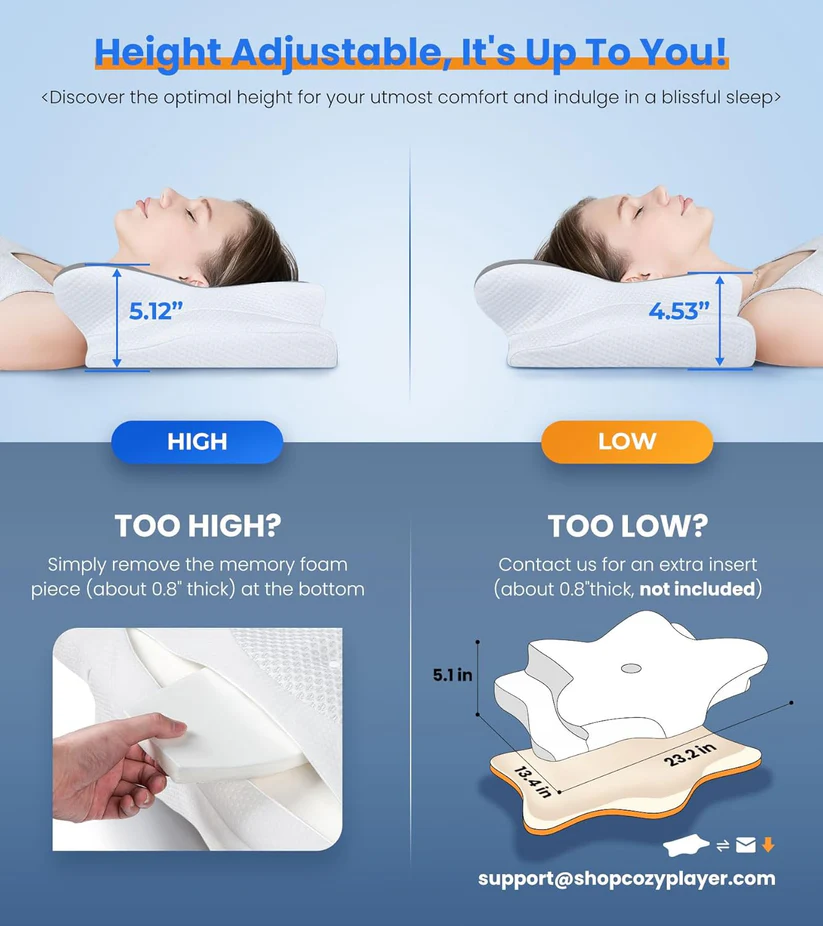 Adjustable Cooling Neck Pillow – Ergonomic Memory Foam for Pain-Free Sleep