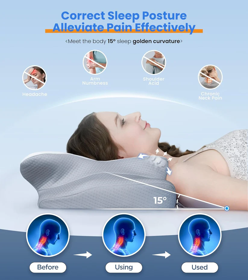 Adjustable Cooling Neck Pillow – Ergonomic Memory Foam for Pain-Free Sleep